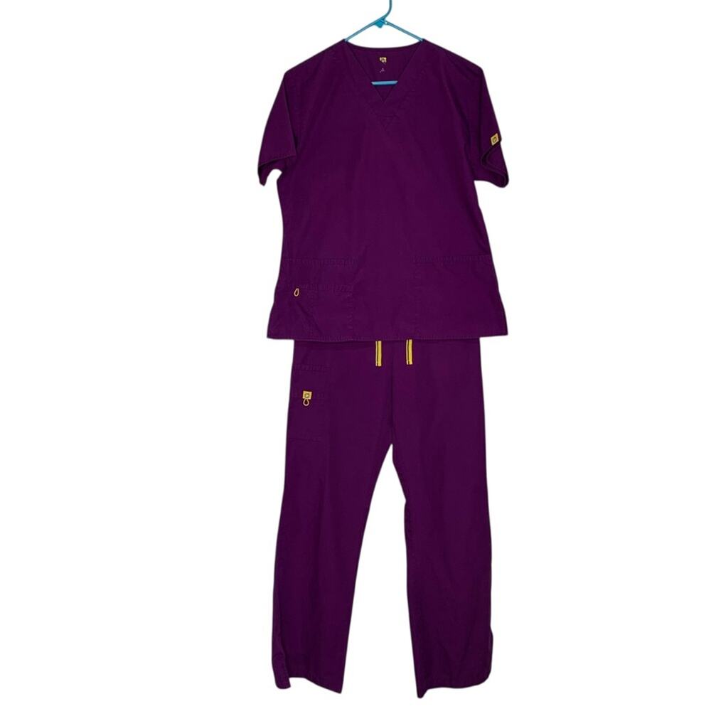 Wonderwink Scrub Set Eggplant Short Sleeve Size Top L Pants Medium Tall